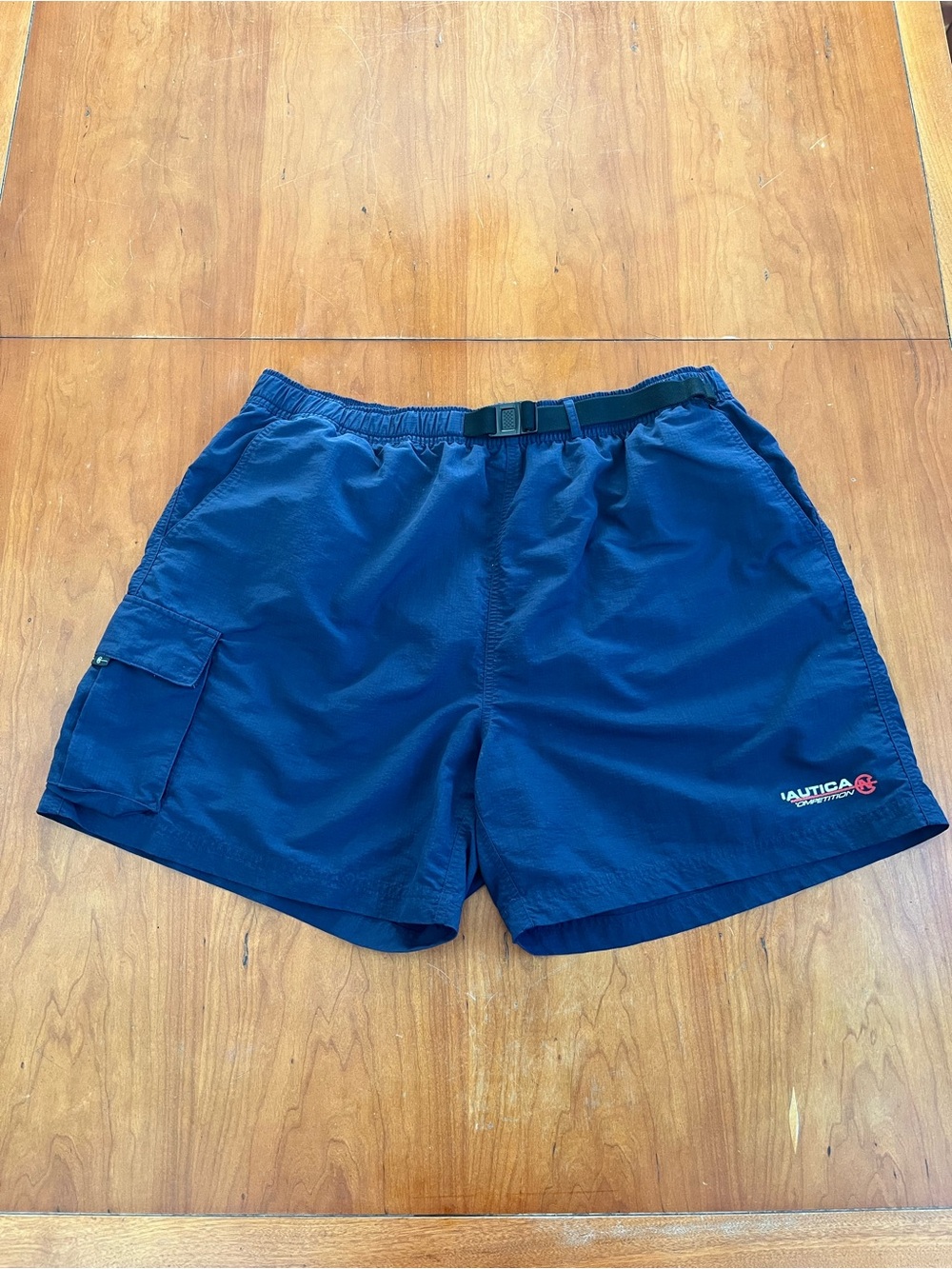 Nautica Competition Men's Navy Blue Quick Dry Cargo Swim Trunks w/Elastic Waist.